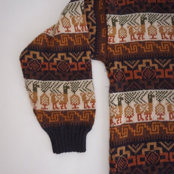 Vintage Black Brown Aztec Biggie Cosby Eclectic Grandpa Knit Crewneck Sweater XL - Picture 5 of 7